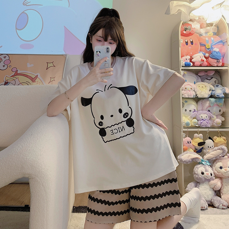 Summer Cotton Round Neck Homewear Women Short Sleeve Shorts 2 Pcs Brea photo 7 (style 12)