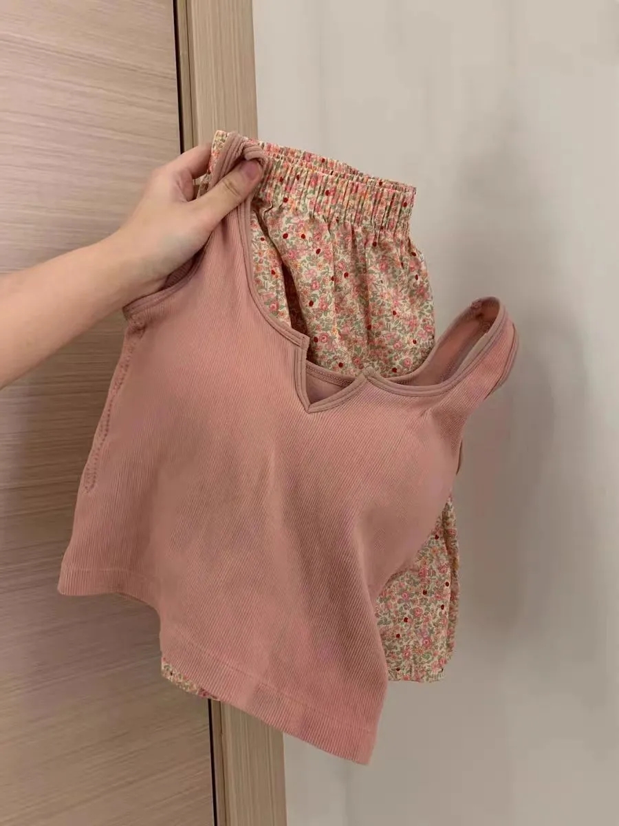 Summer Cotton Vest Homewear Women Short Sleeve Shorts 2 Pcs Breathable photo 4 (style 1424)