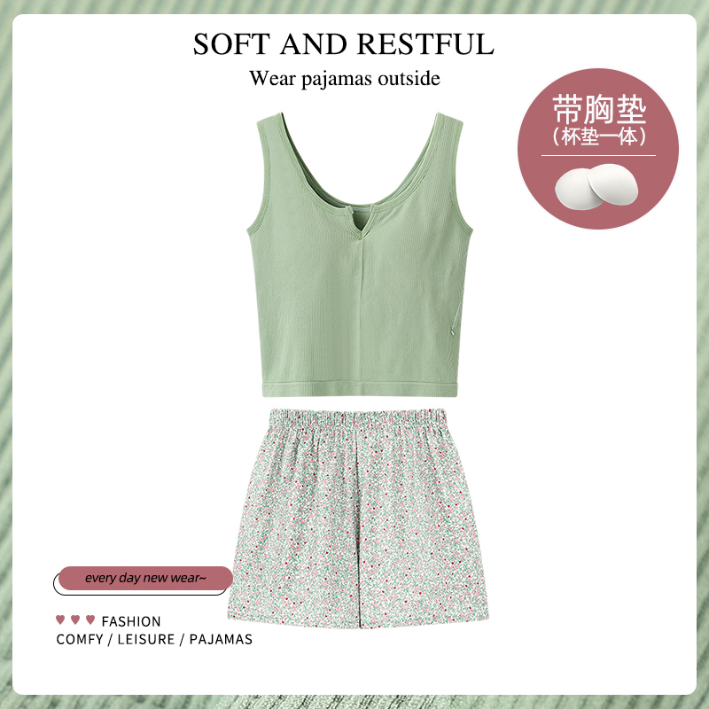 Summer Cotton Vest Homewear Women Short Sleeve Shorts 2 Pcs Breathable photo 5 (style 1424)