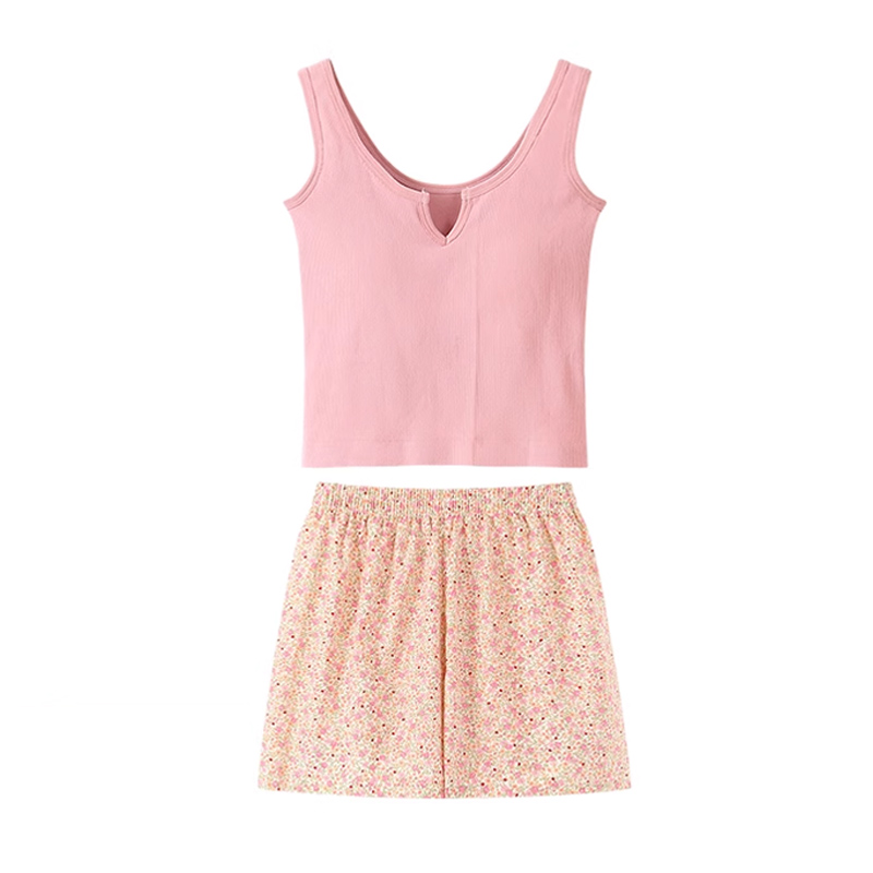 Summer Cotton Vest Homewear Women Short Sleeve Shorts 2 Pcs Breathable photo 6 (style 1424)