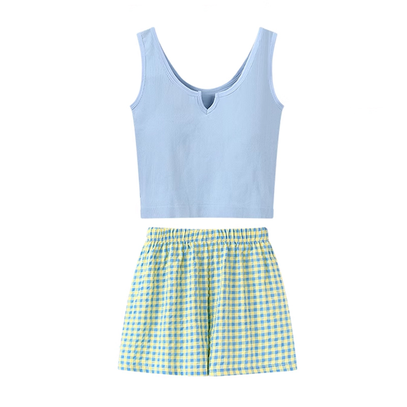 Summer Cotton Vest Homewear Women Short Sleeve Shorts 2 Pcs Breathable photo 7 (style 1424)