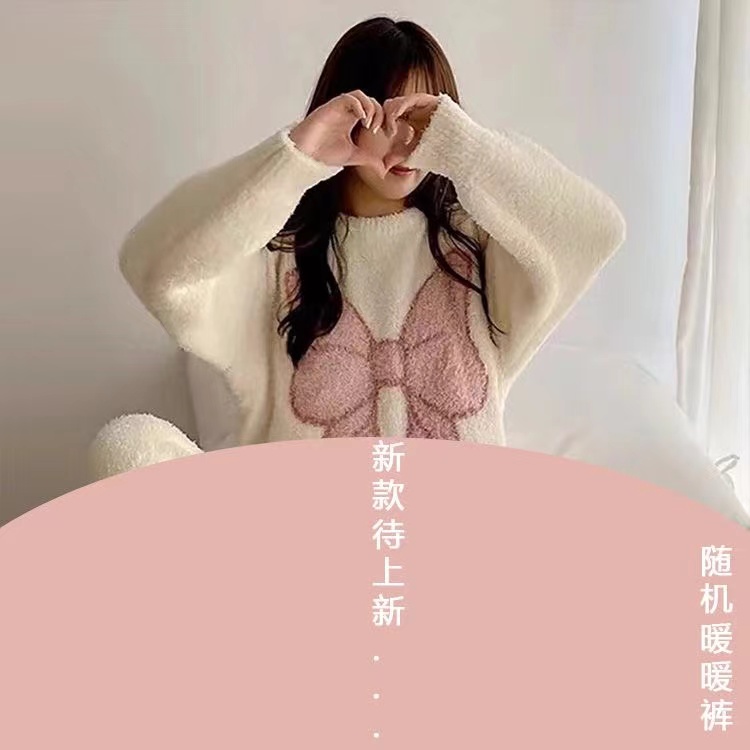 Summer Cotton Bowknot Homewear Women Short Sleeve Shorts 2 Pcs Breatha photo 1 (style 12734)