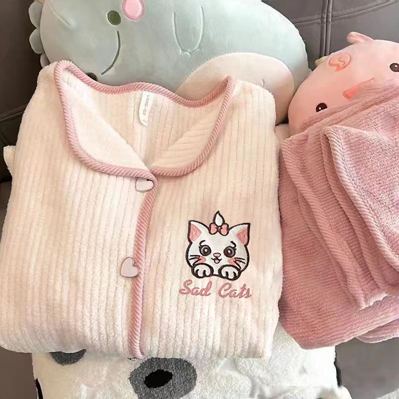 秋冬法兰绒家居服女短袖短裤两件套睡衣套装加厚保暖可外穿