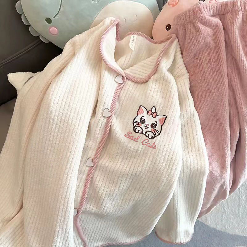 Autumn Winter Flannel Homewear Women Short Sleeve Shorts 2 Pcs Thick W photo 2 (style 235)