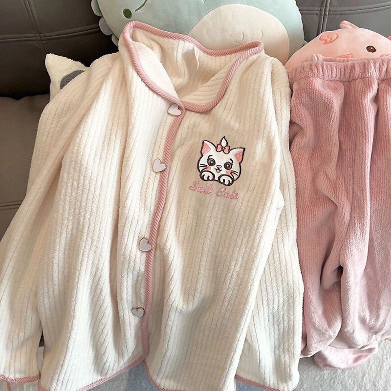 Autumn Winter Flannel Homewear Women Short Sleeve Shorts 2 Pcs Thick W photo 5 (style 235)