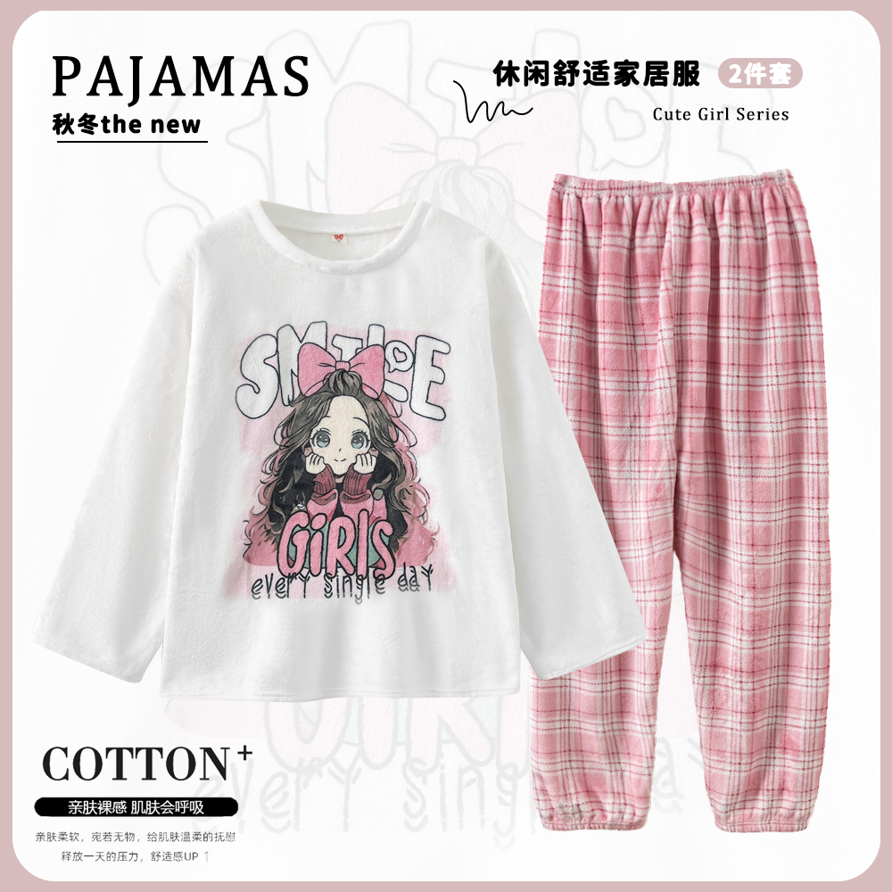 秋冬法兰绒家居服女短袖短裤两件套睡衣套装加厚保暖可外穿