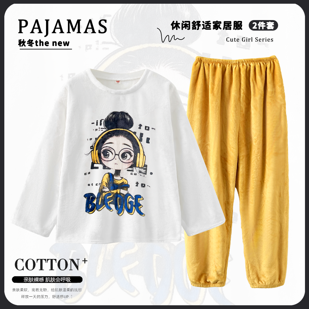 Autumn Winter Flannel Homewear Women Short Sleeve Shorts 2 Pcs Thick W photo 2 (style 270281)