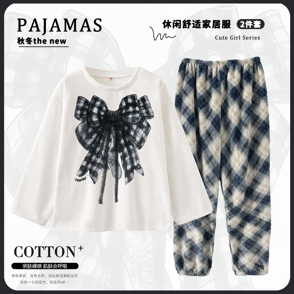 Autumn Winter Flannel Homewear Women Short Sleeve Shorts 2 Pcs Thick W photo 7 (style 270281)