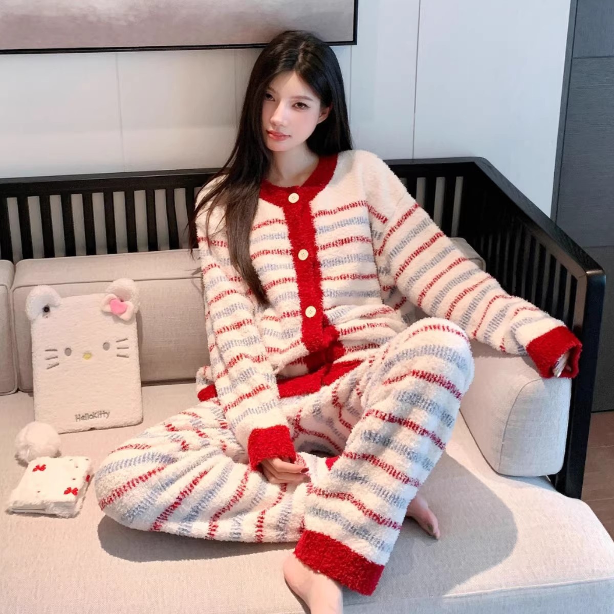 Summer Cotton Cardigan Homewear Women Short Sleeve Shorts 2 Pcs Breath photo 7 (style 287)