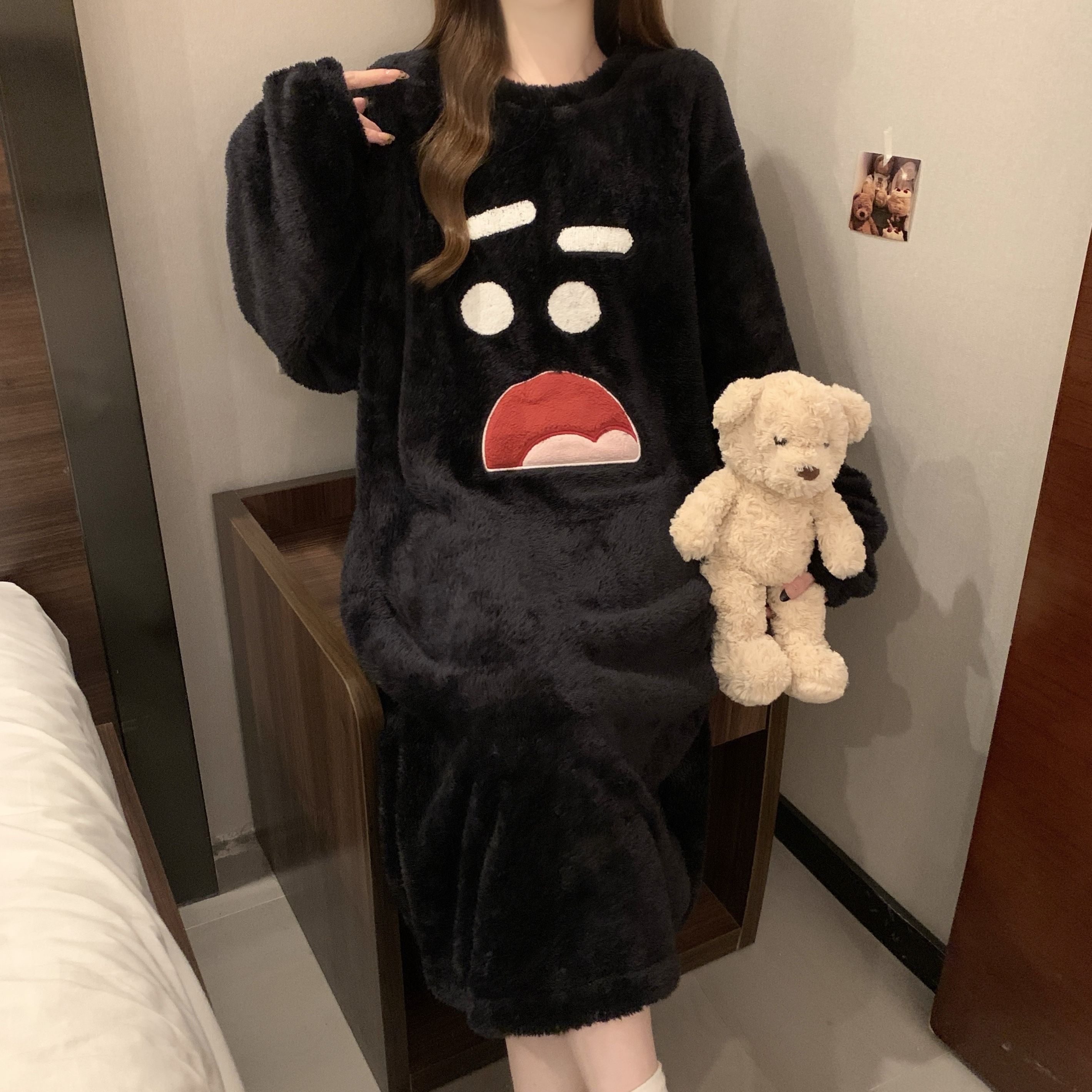 Autumn Winter Coral Fleece Camisole Nightgown Women Loose Slim Breathable Home Dress