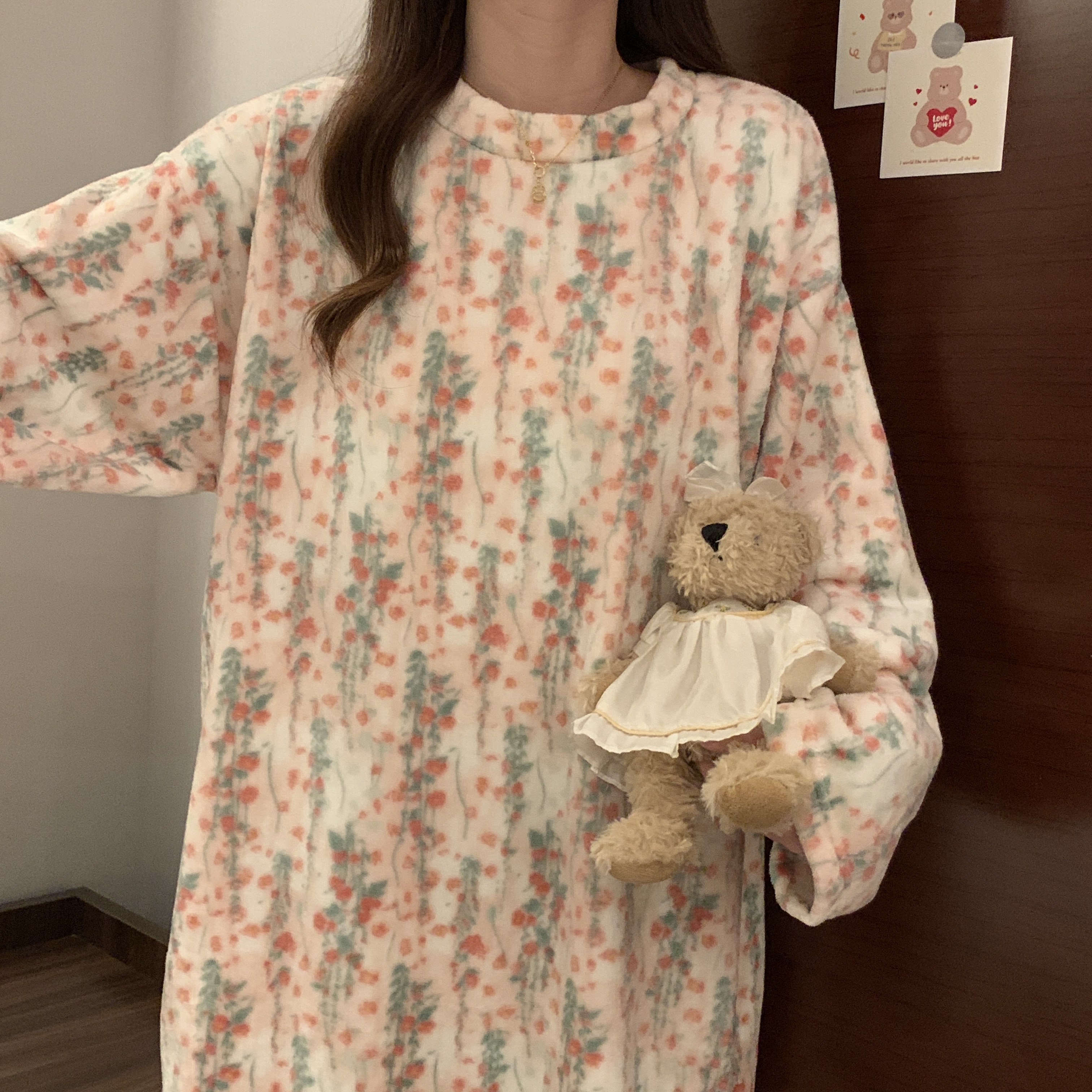 Autumn Winter Flannel Camisole Nightgown Women Loose Slim Breathable H photo 7 (style 31118)