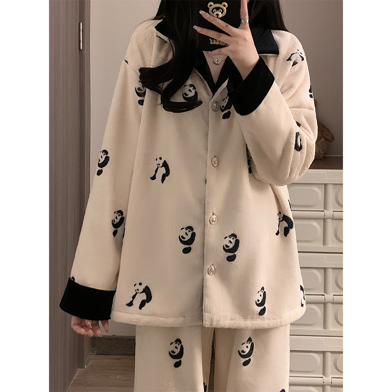 秋冬珊瑚绒家居服女短袖短裤两件套睡衣套装加厚保暖可外穿