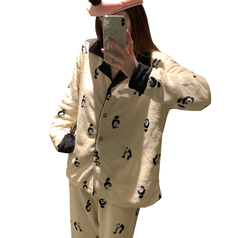 Autumn Winter Flannel Homewear Women Short Sleeve Shorts 2 Pcs Thick W photo 1 (style 804352)
