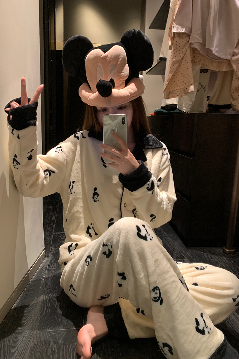 Autumn Winter Flannel Homewear Women Short Sleeve Shorts 2 Pcs Thick W photo 4 (style 804352)