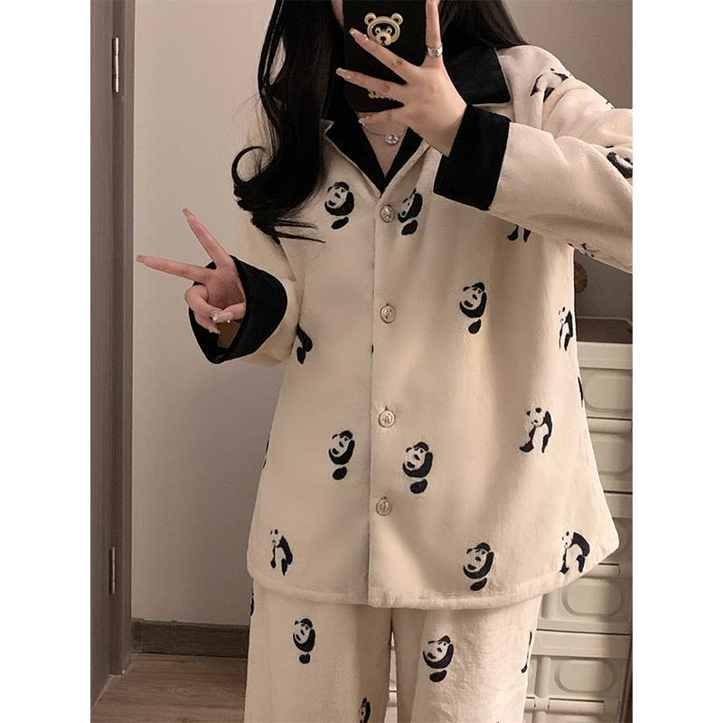 Autumn Winter Coral Fleece Homewear Women Short Sleeve Shorts 2 Pcs Th photo 2 (style 80437)