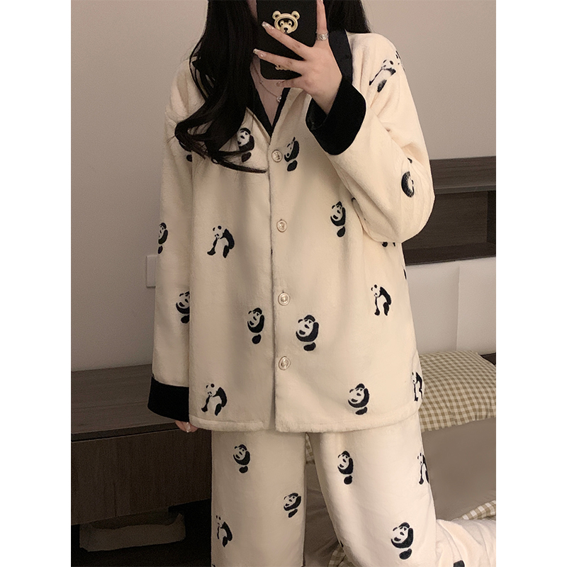 Autumn Winter Coral Fleece Homewear Women Short Sleeve Shorts 2 Pcs Th photo 3 (style 80437)