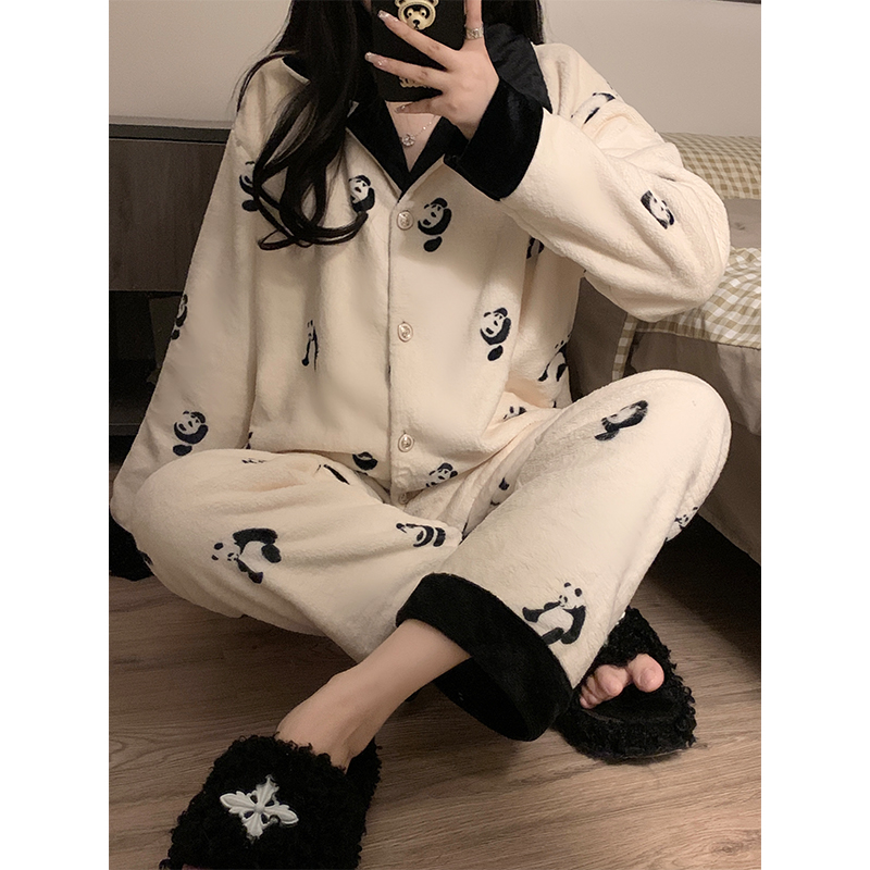 Autumn Winter Coral Fleece Homewear Women Short Sleeve Shorts 2 Pcs Th photo 5 (style 80437)