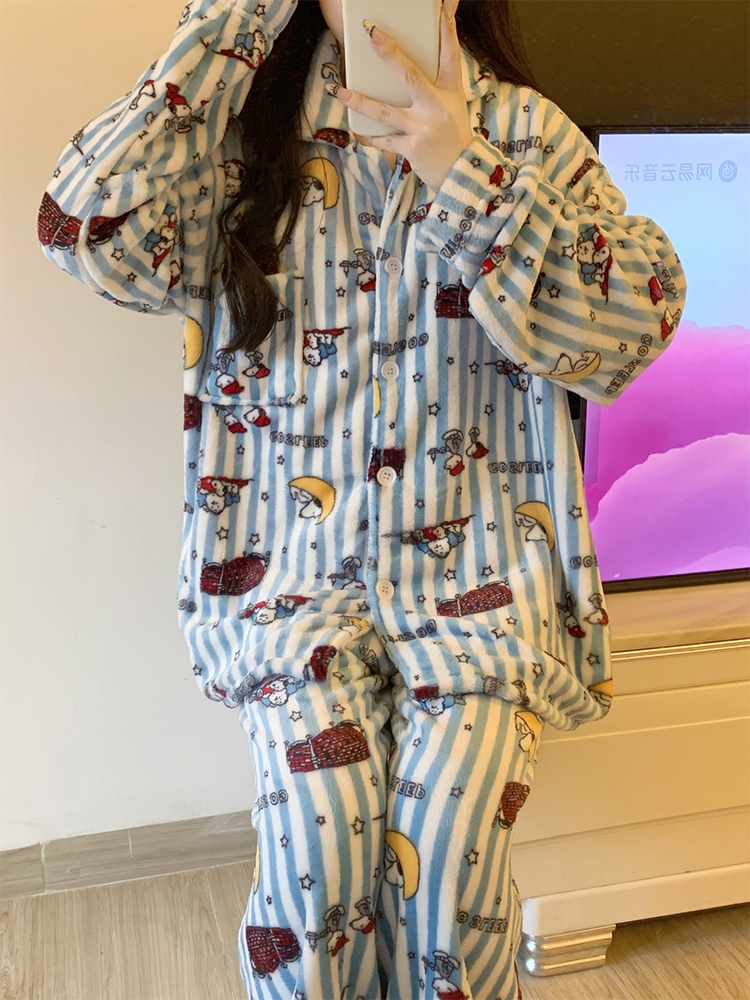 Autumn Winter Flannel Homewear Women Short Sleeve Shorts 2 Pcs Thick W photo 6 (style 820)