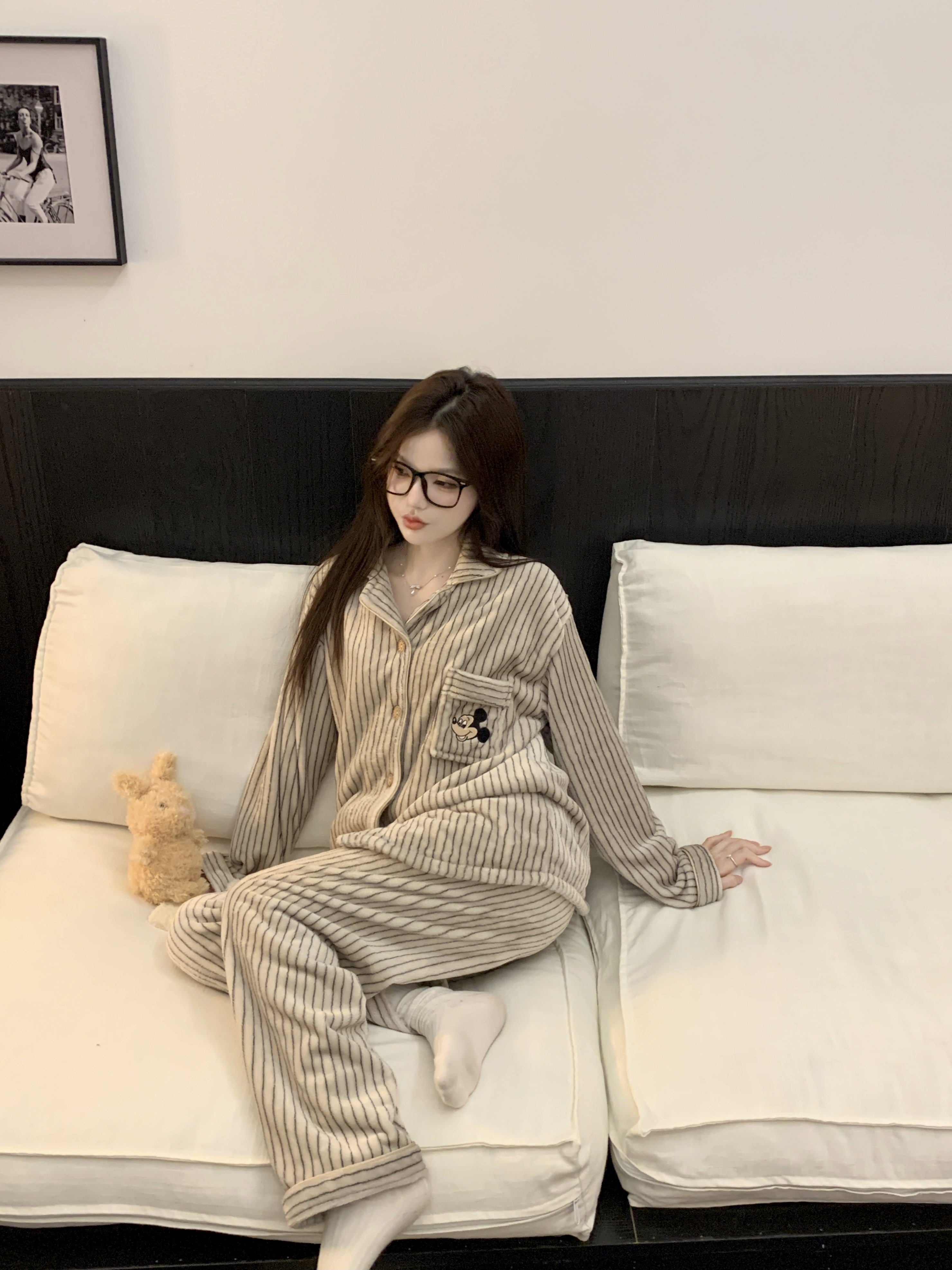 Autumn Winter Flannel Homewear Women Short Sleeve Shorts 2 Pcs Thick W photo 5 (style 828372)