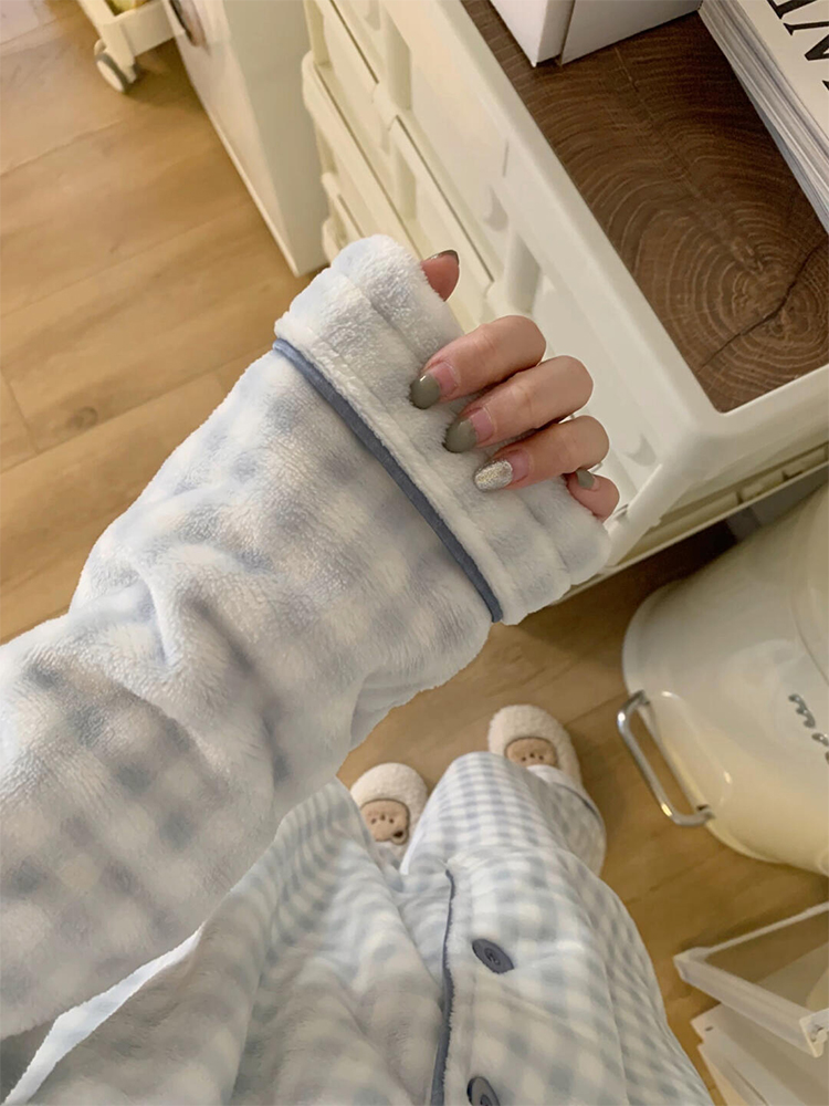 秋冬法兰绒家居服女短袖短裤两件套睡衣套装加厚保暖可外穿