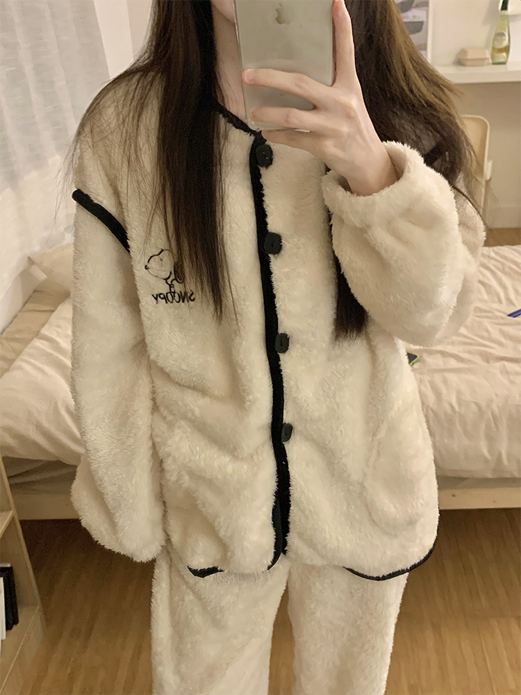 秋冬珊瑚绒家居服女短袖短裤两件套睡衣套装加厚保暖可外穿