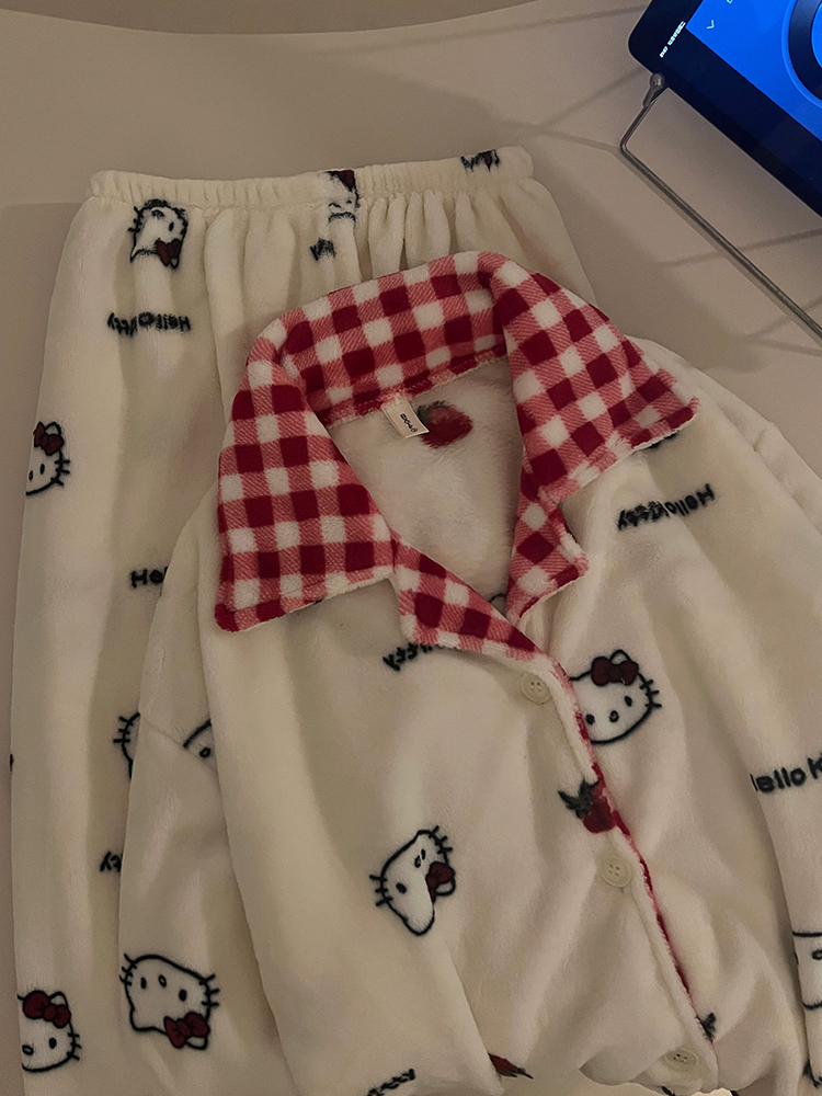 Autumn Winter Flannel Homewear Women Short Sleeve Shorts 2 Pcs Thick W photo 7 (style 842352)