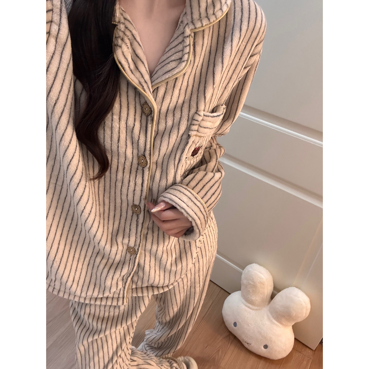 Autumn Winter Flannel Homewear Women Short Sleeve Shorts 2 Pcs Thick W photo 6 (style 852352)