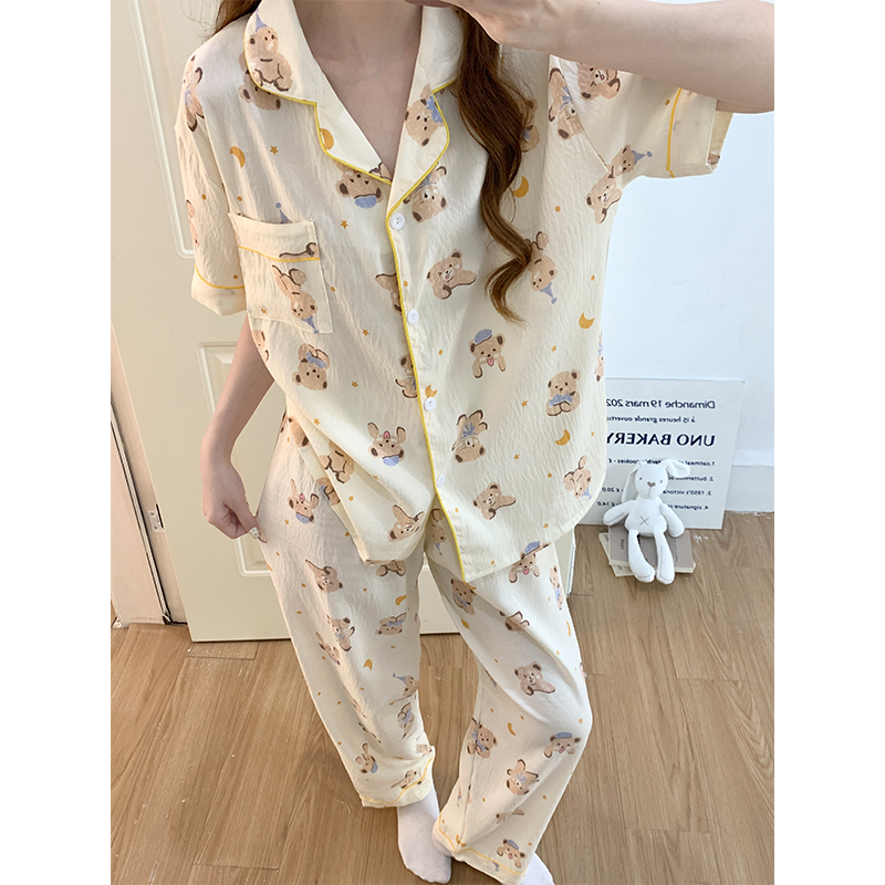 Summer Cotton Collar Homewear Women Short Sleeve Shorts 2 Pcs Breathab photo 3 (style 2028)