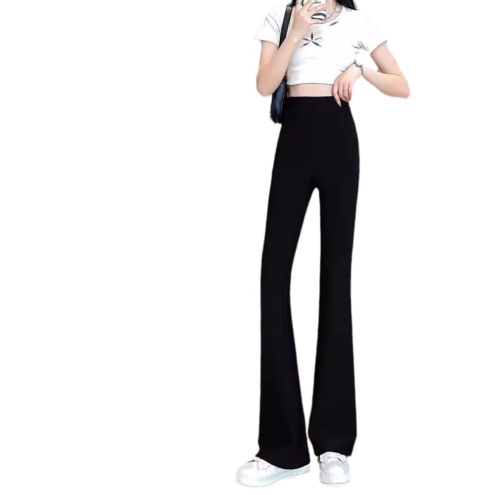Black Flare Pants Women Summer Thin 2024 Ice Silk Petite High Waist Am photo 5 (style 1682024)