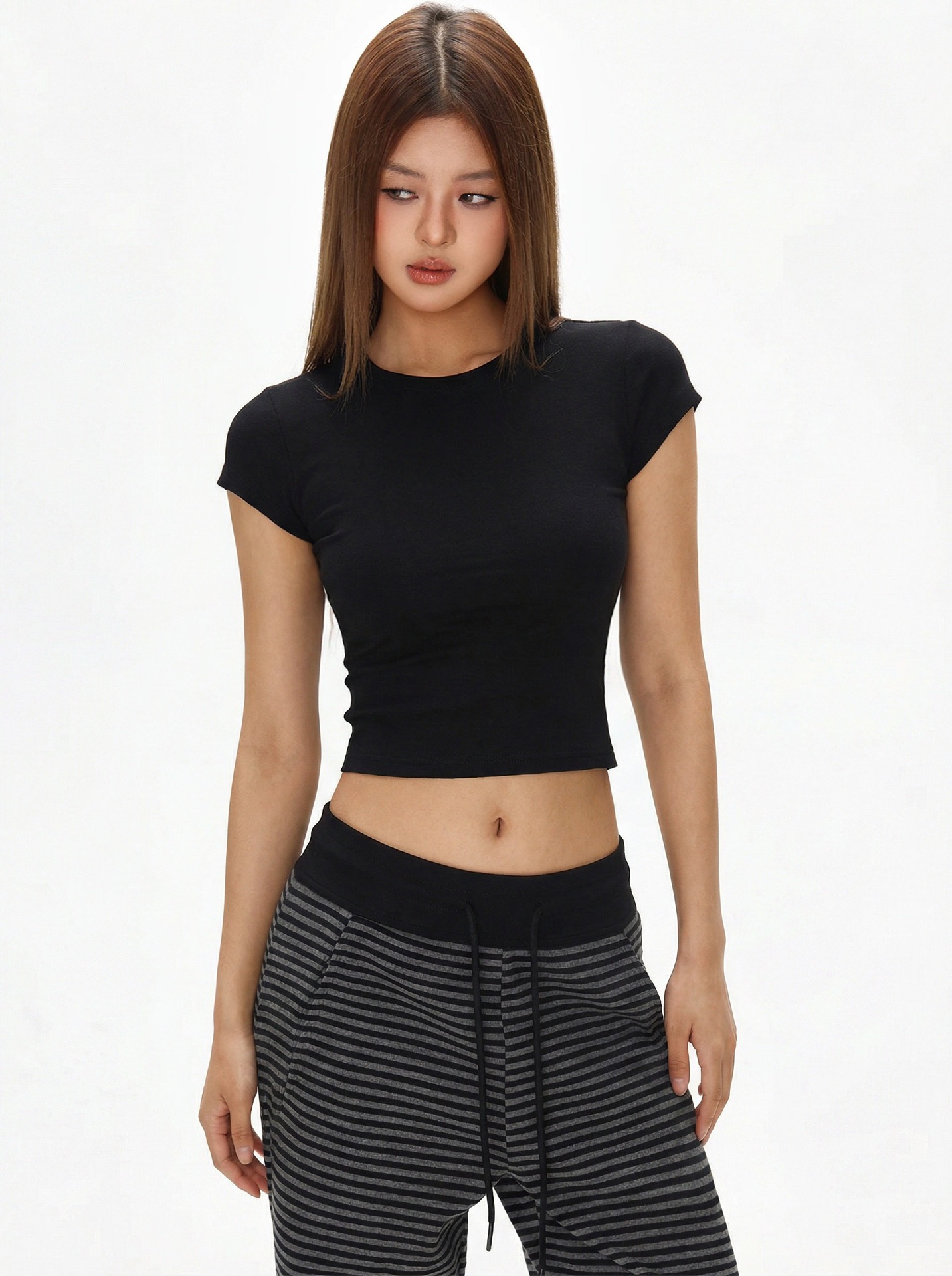 Slim Crop Short Sleeve T-Shirt Women Summer American Shoulder Round Ne photo 7 (style 18)