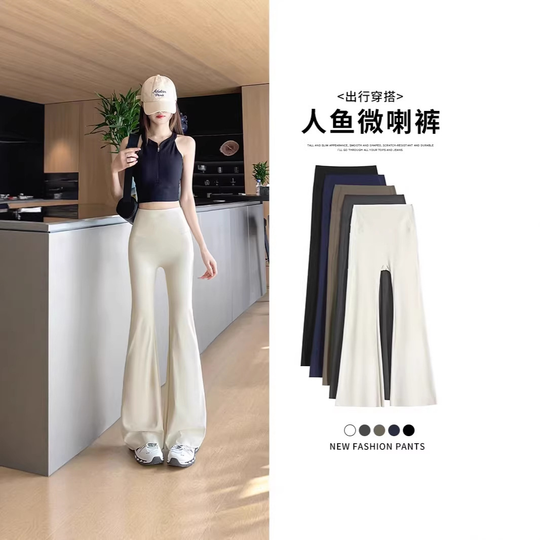 Double Pocket High Waist Flare Pants Tummy Control Yoga Slim Shark Pan photo 1 (style 2426)