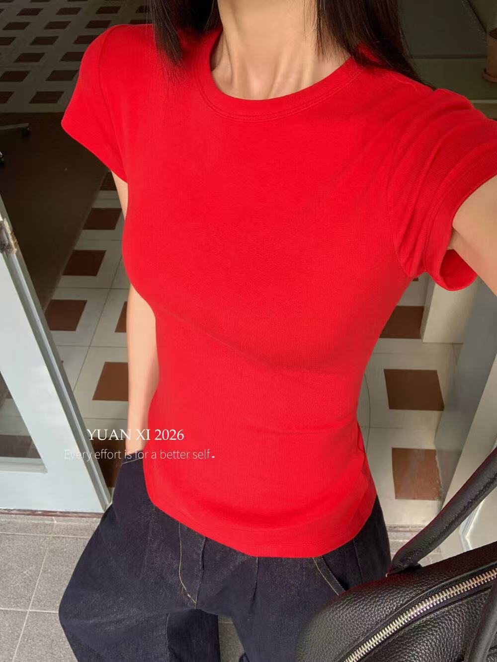 26 Spring Summer Hot Solid Shoulder Top Women Korean Slim Round Neck S photo 4 (style 2426)