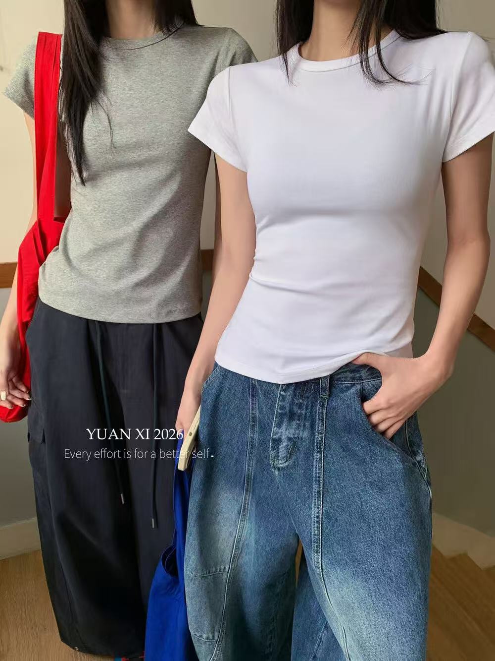 26 Spring Summer Hot Solid Shoulder Top Women Korean Slim Round Neck S photo 7 (style 2426)