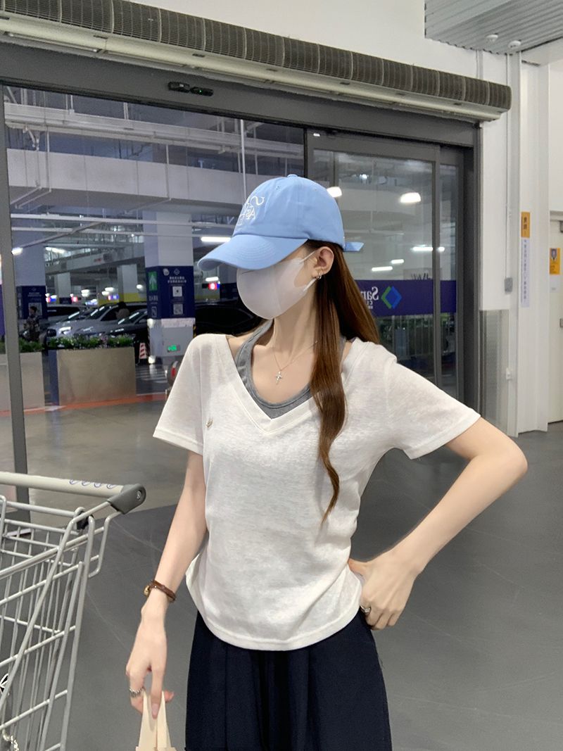 Real Shot 165g Snow Cotton Short Sleeve T-Shirt Women Summer New Desig photo 2 (style 34165)