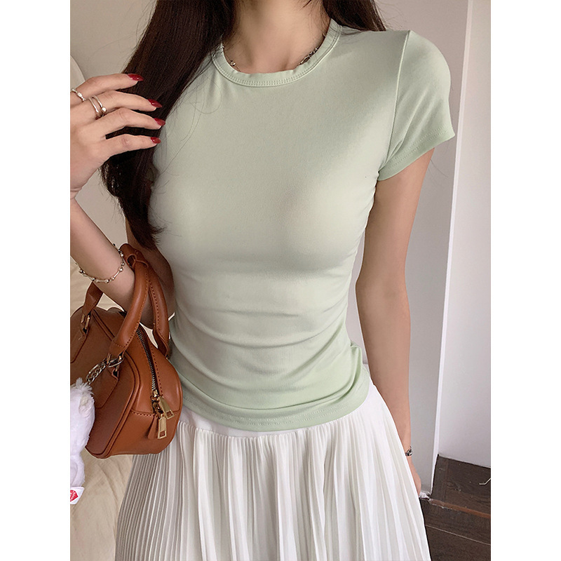 Shiyang Round Neck Slim Short Shoulder T-Shirt Women Summer Dopamine C photo 2 (style 43)