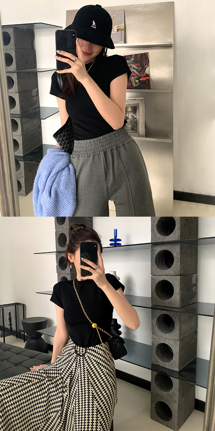 2026 New Short Sleeve T-Shirt Women Summer Korean Slim Solid Inner Rou photo 3 (style 4895892026)