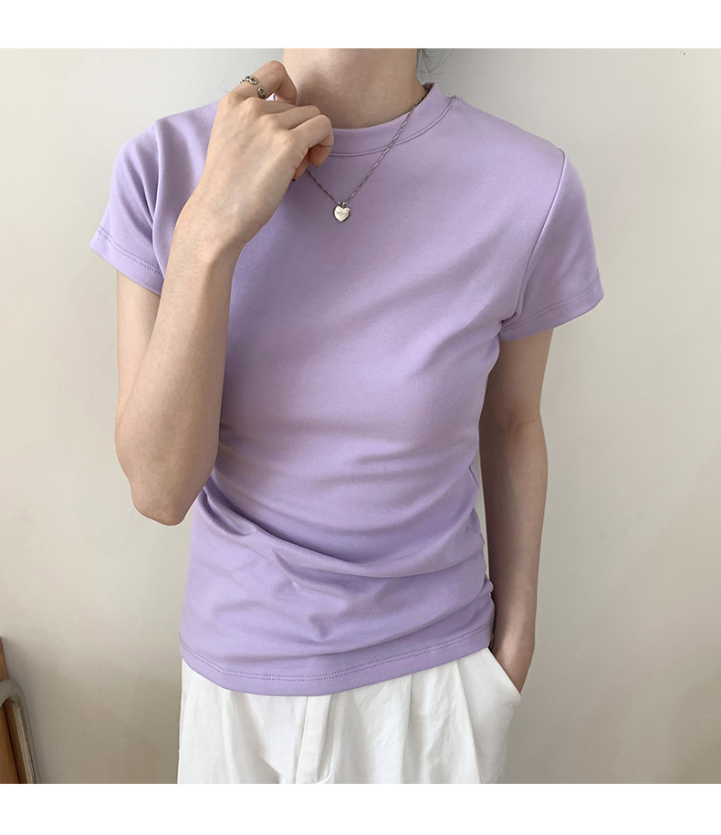 2026 New Short Sleeve T-Shirt Women Summer Korean Slim Solid Inner Rou photo 4 (style 4895892026)