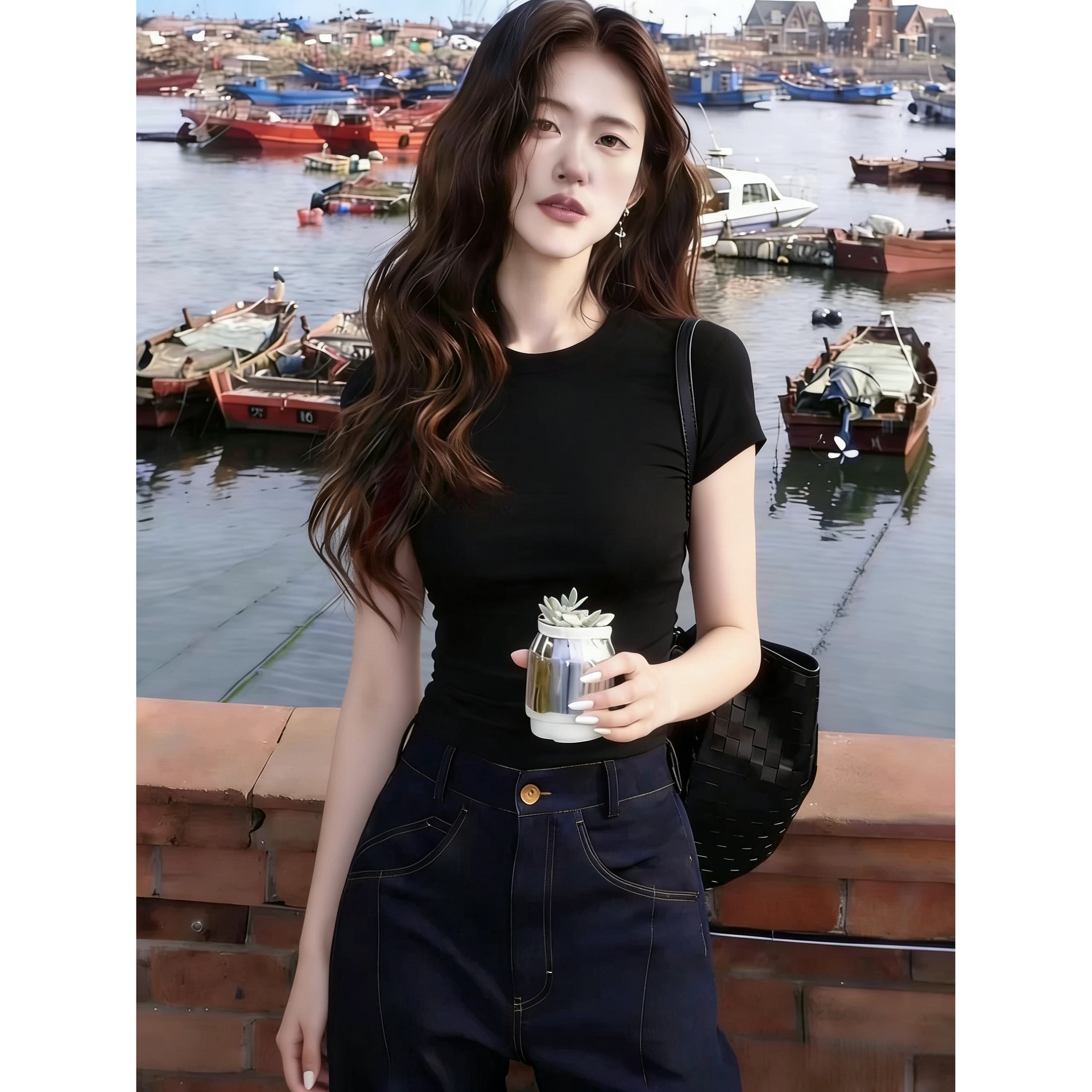 Premium Shoulder Coffee T-Shirt Women Short Sleeve 2026 New Inner Slim photo 2 (style 57882)