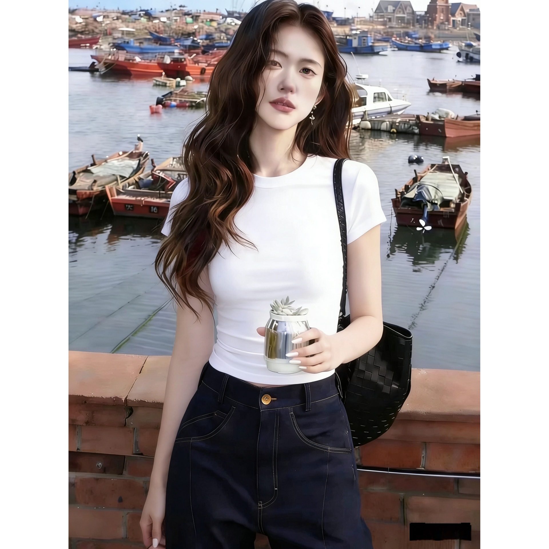 Premium Shoulder Coffee T-Shirt Women Short Sleeve 2026 New Inner Slim photo 3 (style 57882)