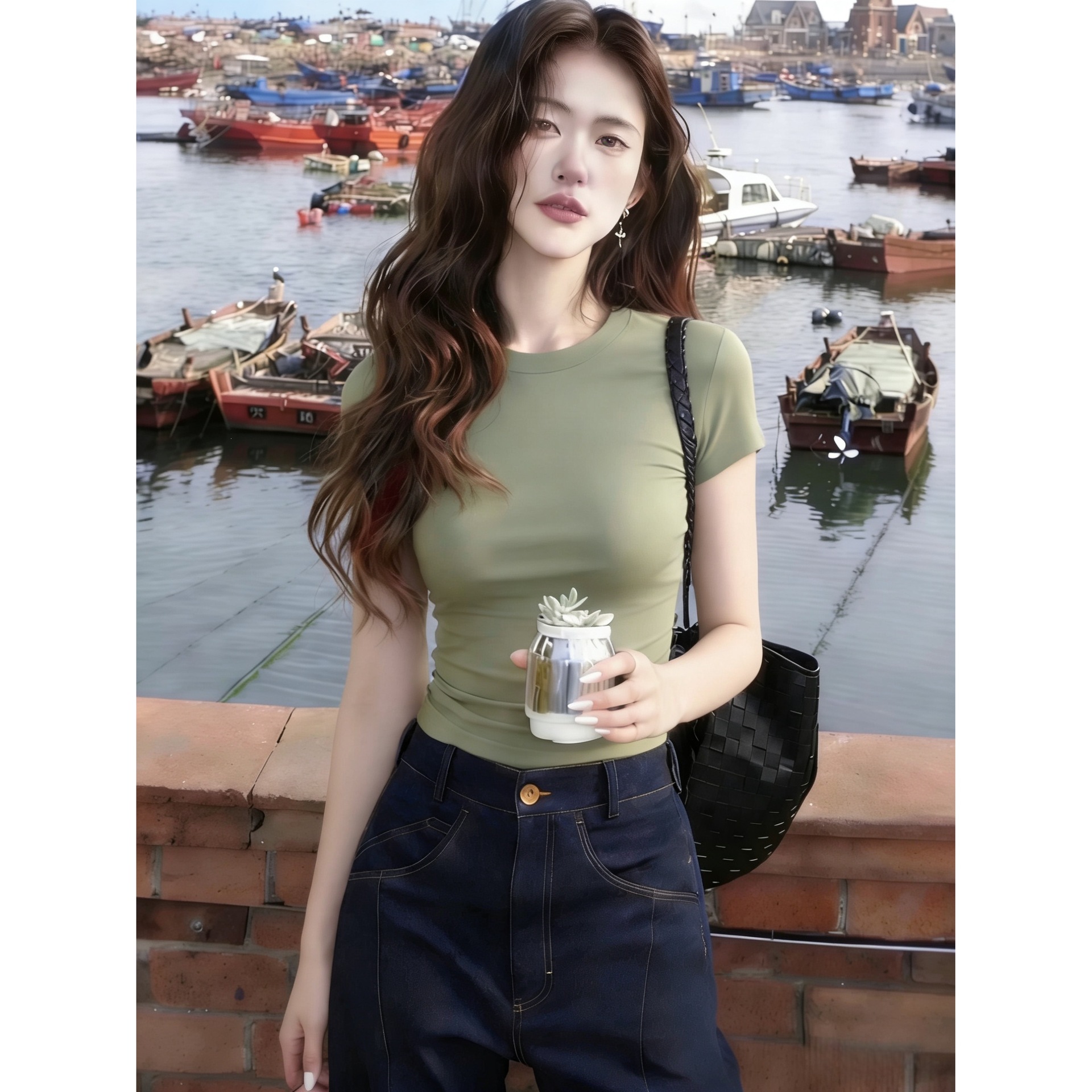 Premium Shoulder Coffee T-Shirt Women Short Sleeve 2026 New Inner Slim photo 5 (style 57882)
