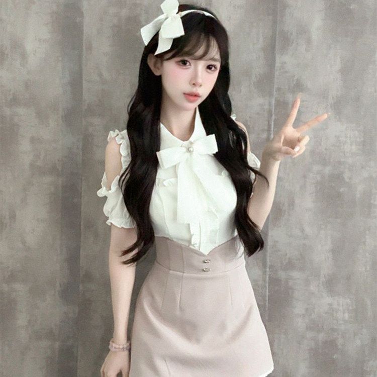 Sweet Design Off Shoulder Short Sleeve Shirt Women Summer 2026 New Hig photo 2 (style 672)