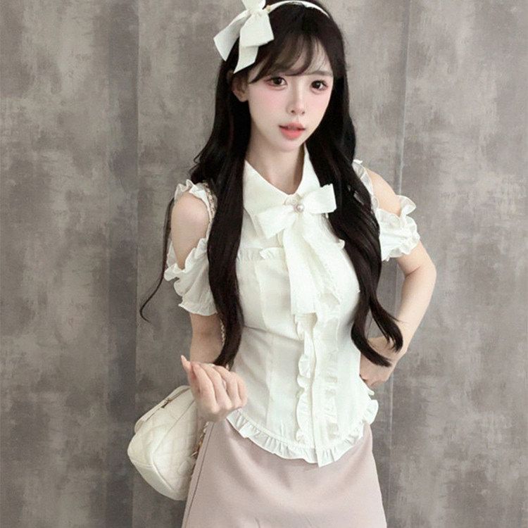 Sweet Design Off Shoulder Short Sleeve Shirt Women Summer 2026 New Hig photo 5 (style 672)