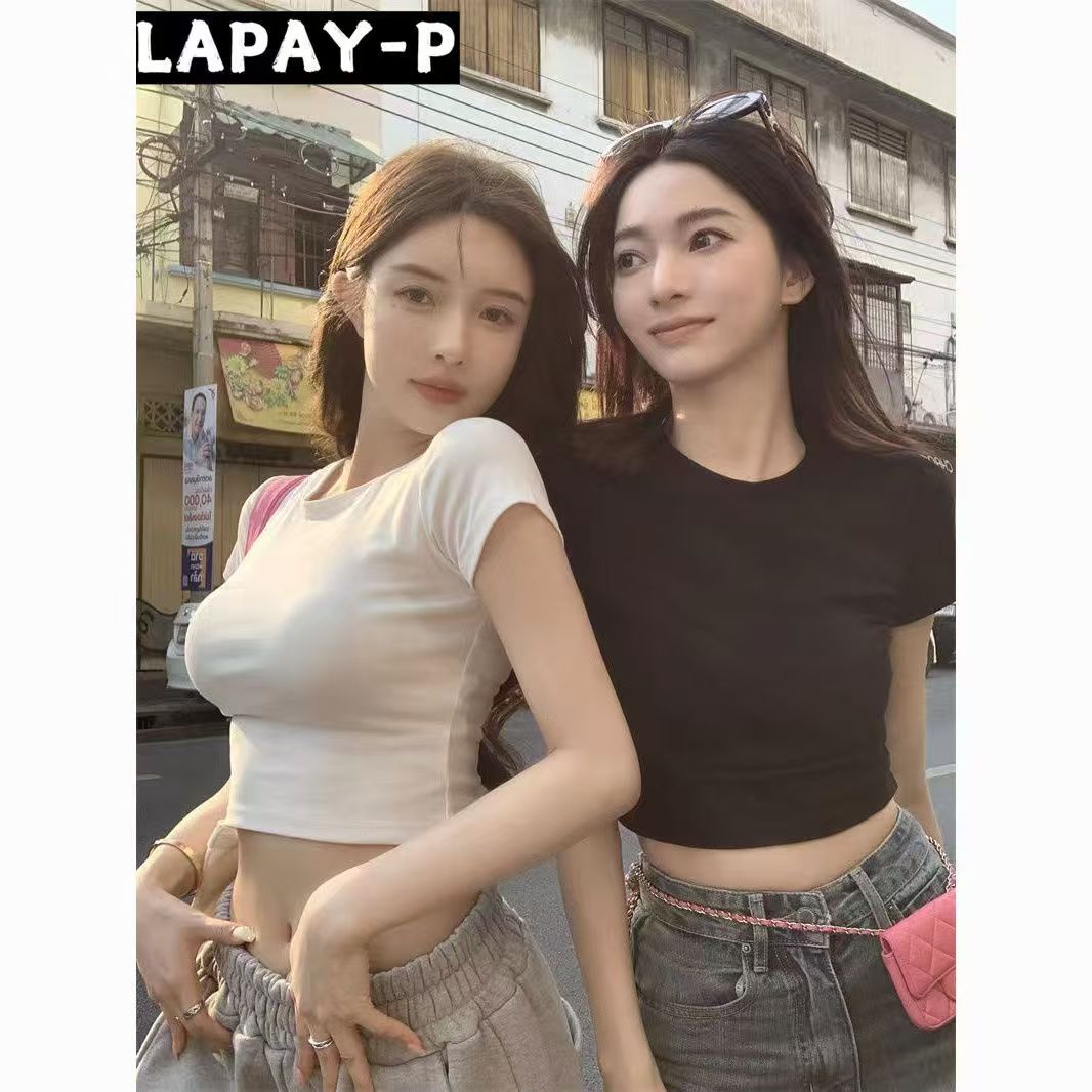 Crop Sexy Short T-Shirt Women Summer 2025 Korean Slim Short Versatile Hot Base Layer
