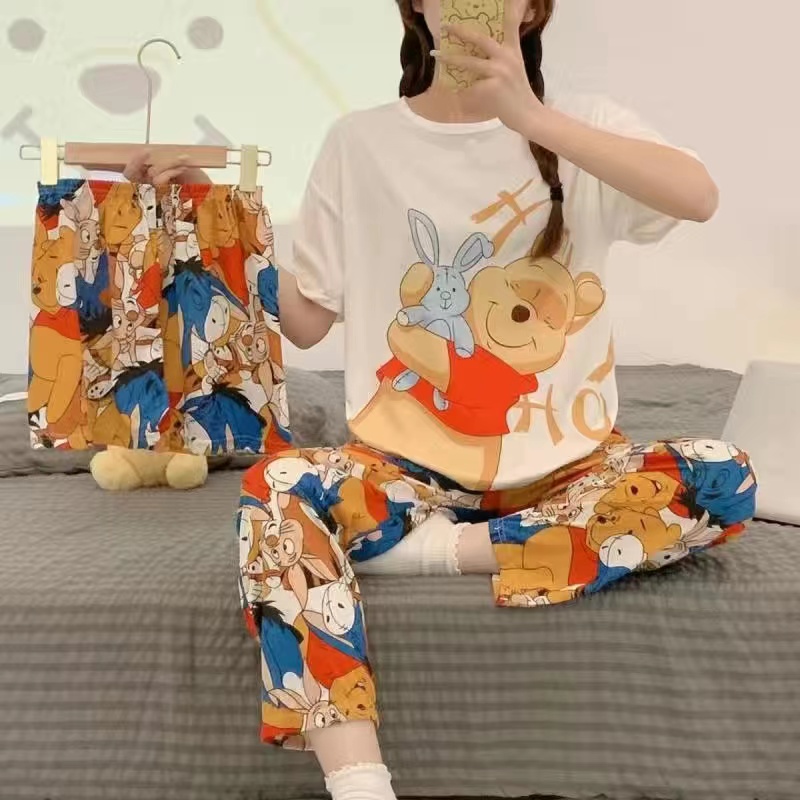 Summer Cotton Homewear Women Short Sleeve Shorts 2 Pcs Breathable Comf photo 1 (style 2)