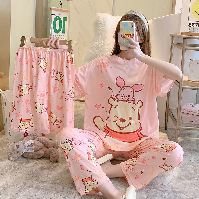 Summer Cotton Homewear Women Short Sleeve Shorts 2 Pcs Breathable Comf photo 3 (style 2)