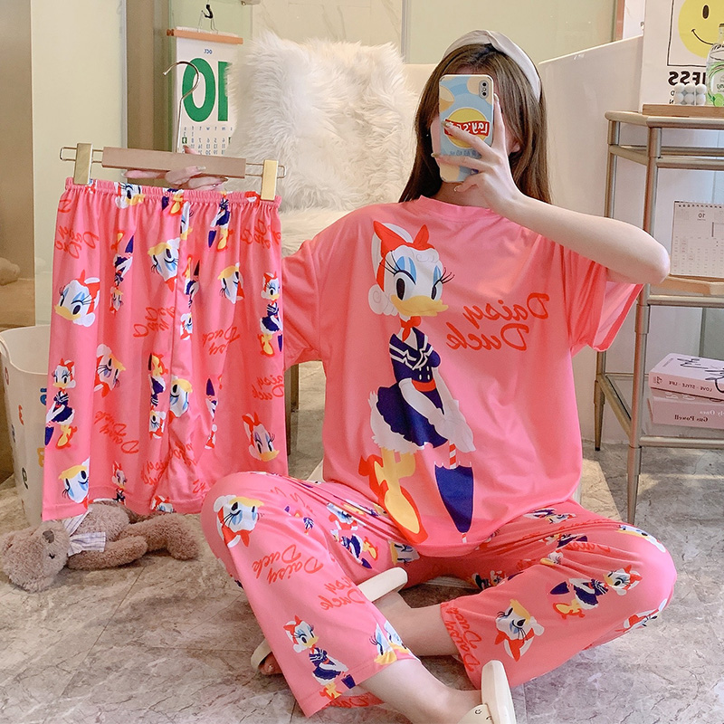 Summer Cotton Homewear Women Short Sleeve Shorts 2 Pcs Breathable Comf photo 5 (style 2)