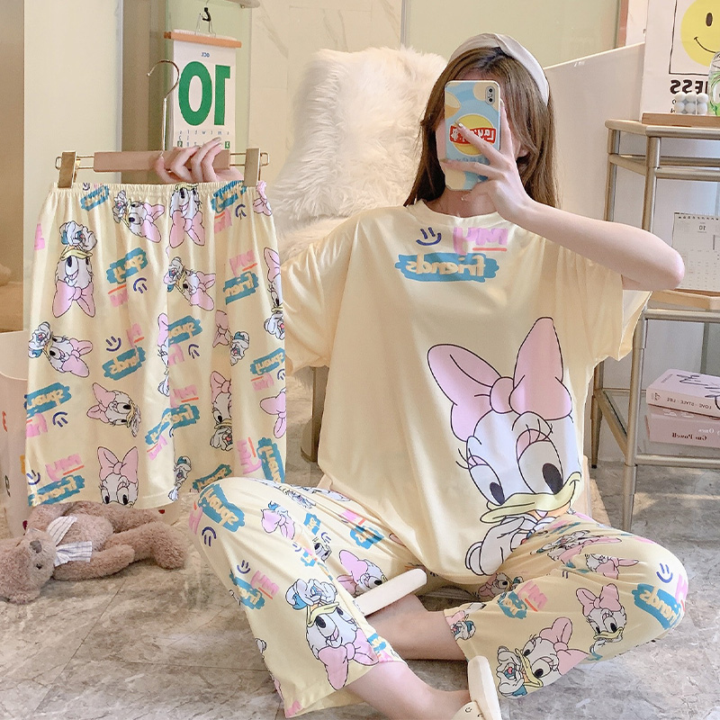 Summer Cotton Homewear Women Short Sleeve Shorts 2 Pcs Breathable Comf photo 6 (style 2)