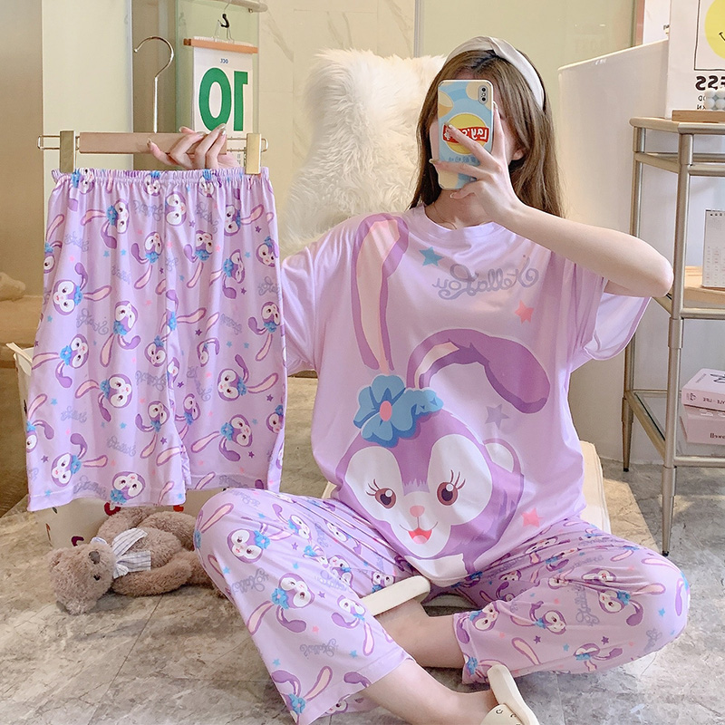 Summer Cotton Homewear Women Short Sleeve Shorts 2 Pcs Breathable Comf photo 7 (style 2)
