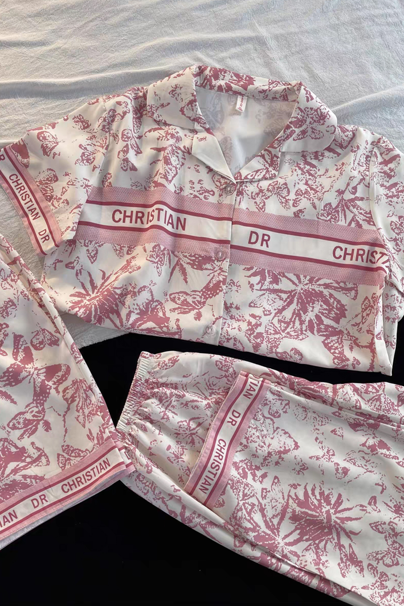 Summer Ice Silk Homewear Women Short Sleeve Shorts 2 Pcs Breathable Co photo 3 (style 36)