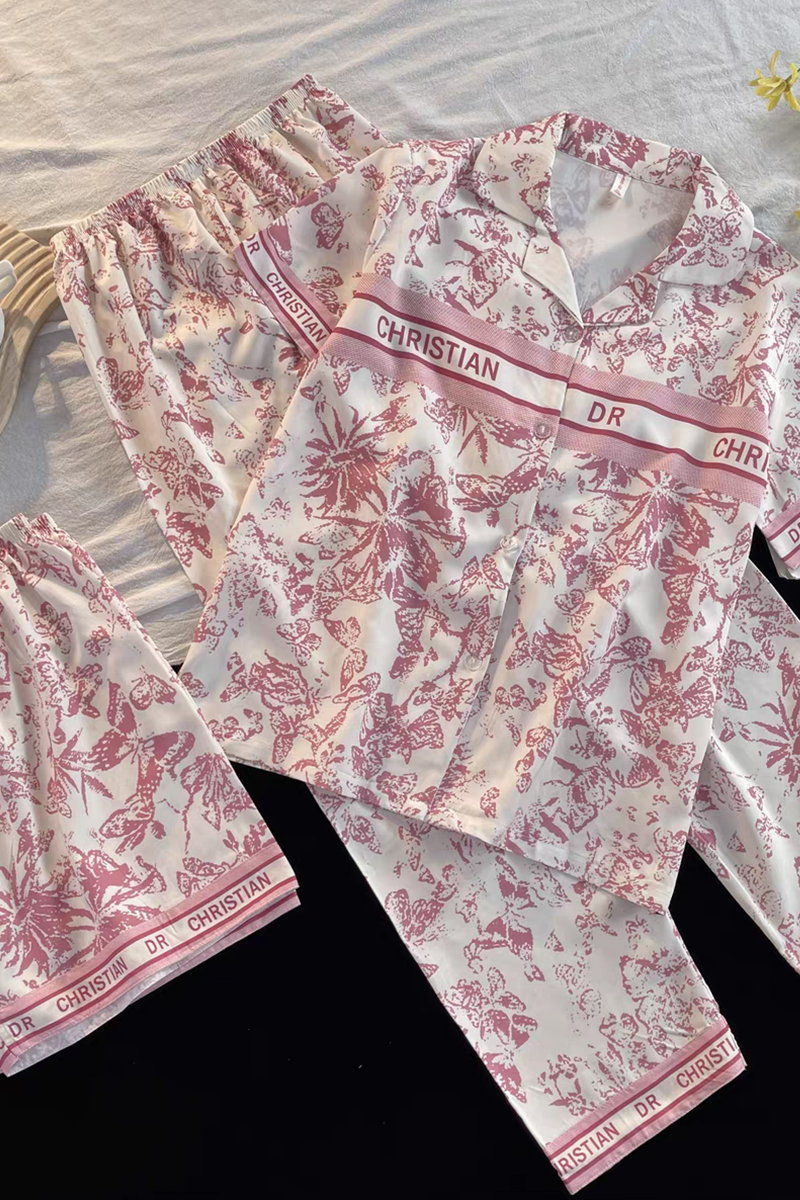 Summer Ice Silk Homewear Women Short Sleeve Shorts 2 Pcs Breathable Co photo 4 (style 36)